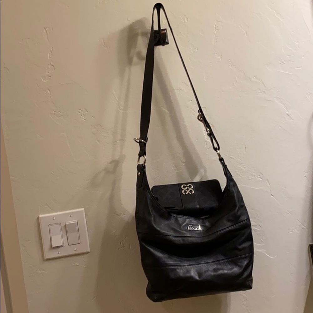 Coach black crossbody purse with matching wallet